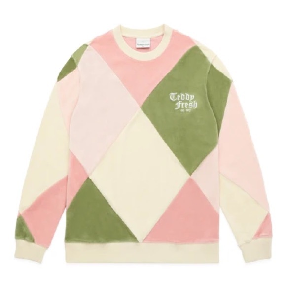 Teddy Fresh Sweaters - Teddy Fresh Unisex Diamond Patchwork Velour Crewneck
